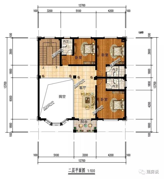 面寬12米的復式樓設計圖，挑空大客廳