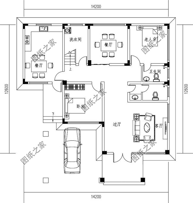 145平方米現代二層自建房屋設計CAD圖紙帶外觀效果圖