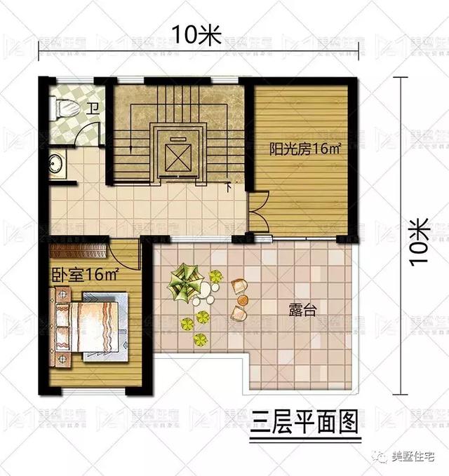 占地100平鄉村小樓圖，陽光房+大露臺，質樸簡單
