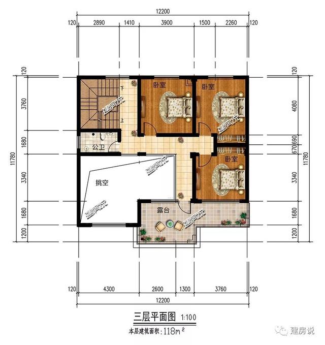 面寬12米占地130平的新中式自建房戶型圖，四層大套房不錯