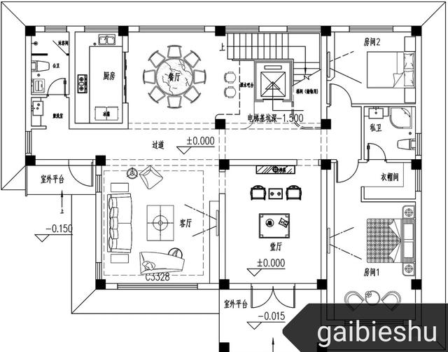 16.3m×12.3m三層平屋頂別墅設計，框架結構