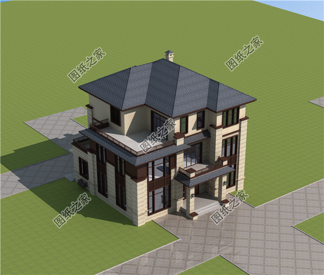 鄉村三層別墅施工圖紙帶效果圖，田園別墅設計圖紙推薦
