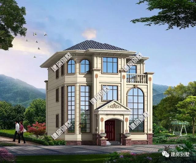 2棟外觀豪華的農村自建房設計方案圖，第一棟配地下室，第二棟帶架空層