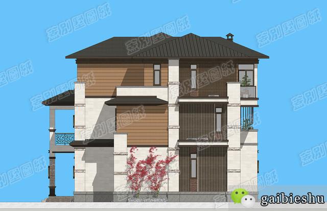 湖南婁底三層雙拼別墅效果圖及平面，外觀大氣