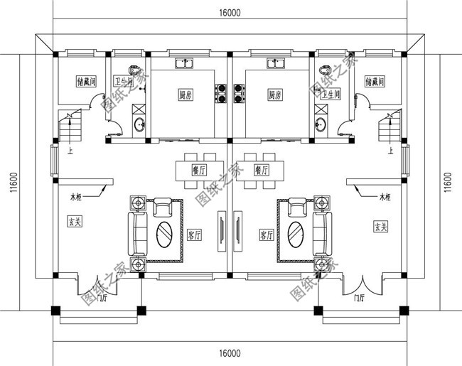 兄弟雙拼三層小別墅設計圖紙，占地160平方米左右