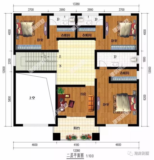 客廳挑空設計的兩棟復式豪宅樓房戶型，第二棟配落地窗
