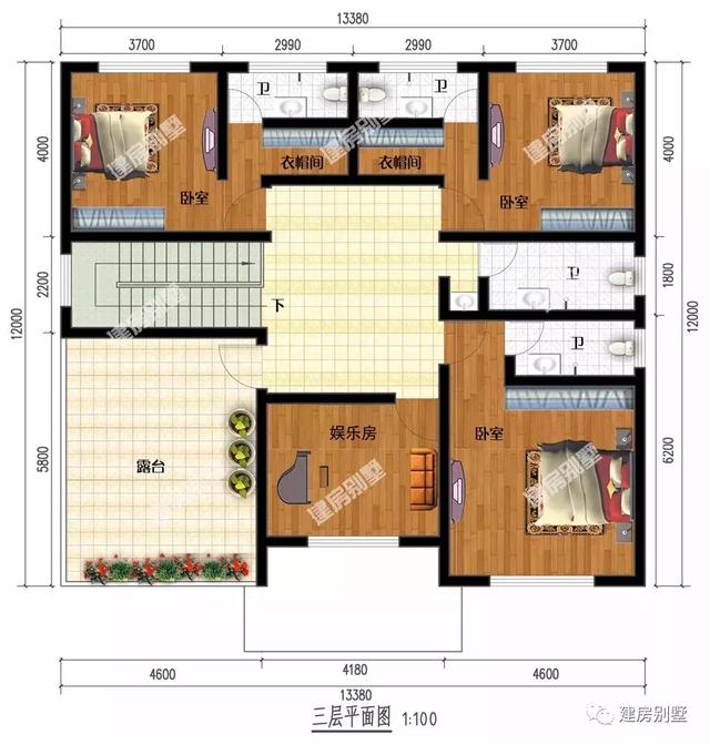 客廳挑空設計的兩棟復式豪宅樓房戶型，第二棟配落地窗