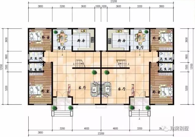 客廳挑空設計的兩棟雙拼房子戶型圖，兩棟誰更氣派