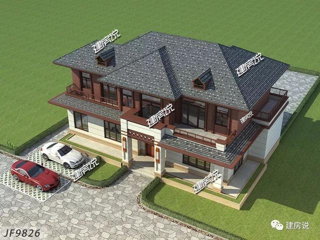 四間兩層新中式農村別墅自建房戶型圖，外觀時尚