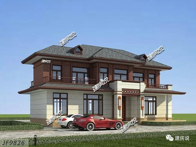 四間兩層新中式農村別墅自建房戶型圖，外觀時尚