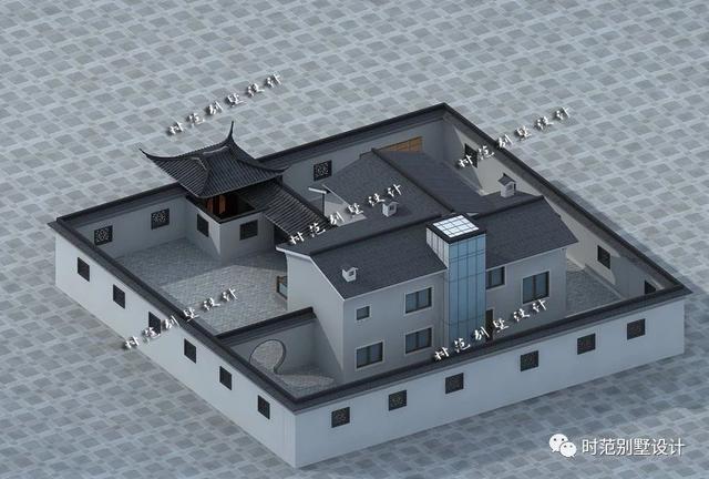 15x13米二層帶庭院中式別墅設計，徽派中式典范外觀