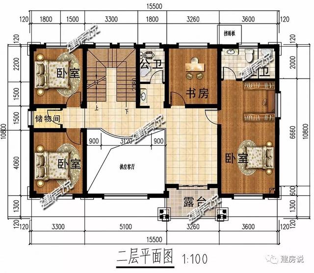 開間15.5米進深10.8米的兩層半樓房設計圖，你離好日子就差一套別墅