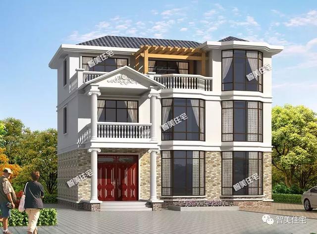 13×12.2米三層帶堂屋自建樓房設(shè)計(jì)，外觀適合鄉(xiāng)村