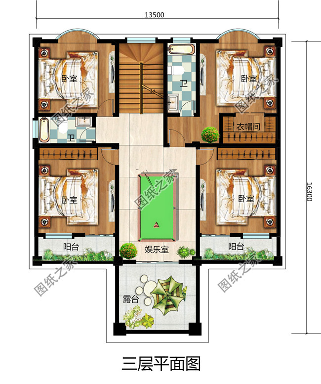 農(nóng)村自建四層百萬豪宅別墅設(shè)計(jì)圖，客廳中空