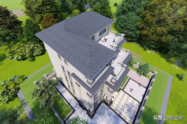 湖南四層歐式別墅設計方案，堂屋+茶室+KTV+露臺