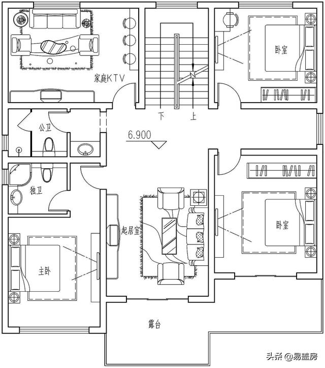 湖南四層歐式別墅設計方案，堂屋+茶室+KTV+露臺