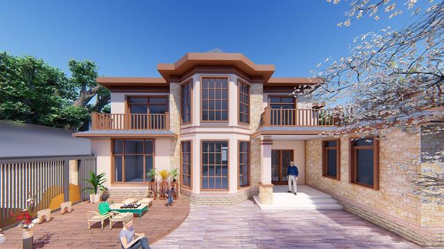 300多平父母養老別墅方案圖，僅花50萬，庭院小池真好看