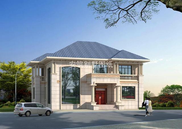 開間14.9米進深12米二層簡歐農村房子圖，給父母建正合適