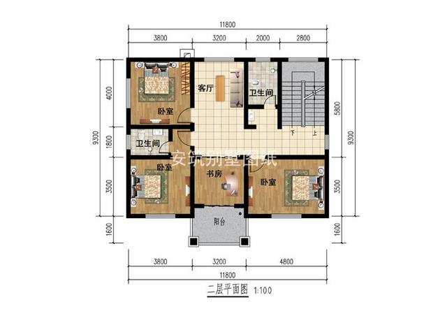 開間11.8米進深9.3米鄉村三層房子方案圖，占地120平左右
