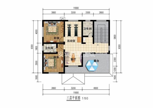開間11.8米進深9.3米鄉村三層房子方案圖，占地120平左右