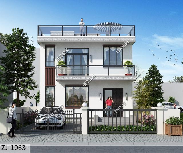 鄉村2層平屋頂小洋房戶型方案圖，現代風格設計