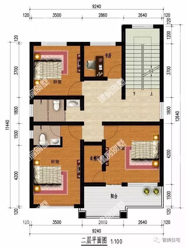 2款開間9米的小戶型三層房子方案戶型圖，第一款新中式很好看