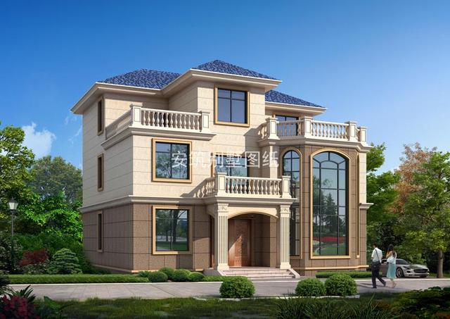 13.8*12米鄉(xiāng)村三層簡歐房子設(shè)計(jì)，客廳中空復(fù)式