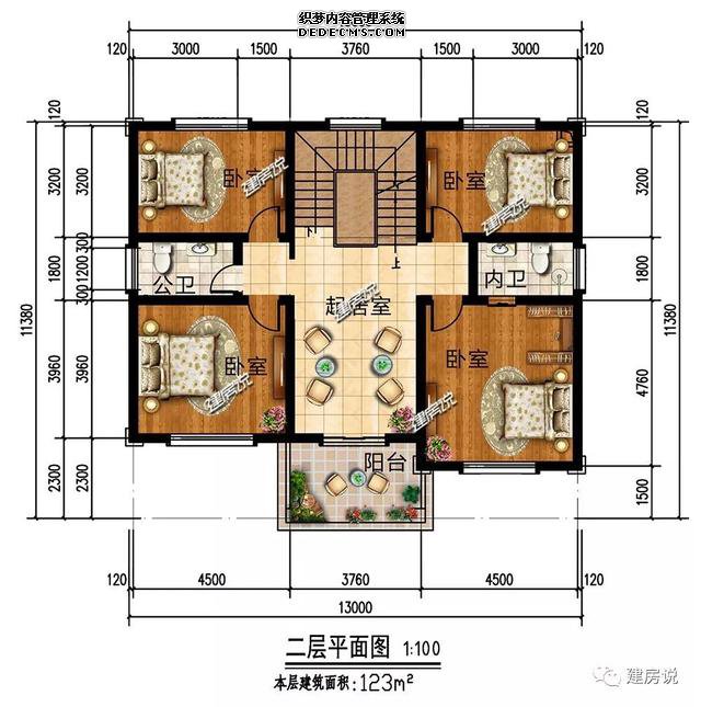 浙江省120平簡歐三層自建房子方案圖，主體造價36-42萬