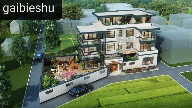 廣東自建三層半現代中式別墅（附戶型圖），平屋頂設計