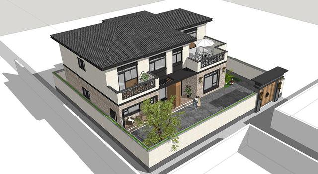 帶小院新中式雙層別墅設(shè)計(jì)戶型圖，戶型實(shí)用