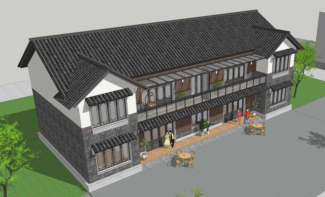 仿古中式雙拼別墅戶型圖及效果圖片，徽派風(fēng)格