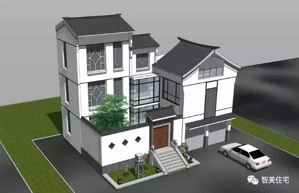 幾款徽派風格別墅效果圖片，白墻灰瓦馬頭墻