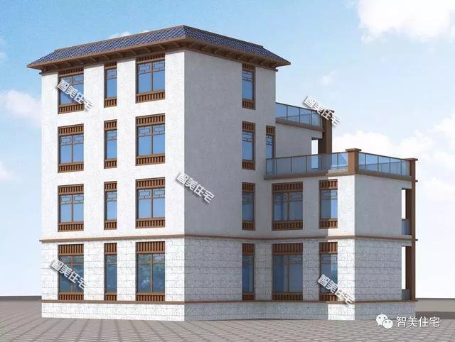 16.7×12.7米新中式四層別墅戶型方案圖，平屋頂設計