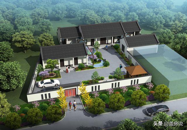 一層中式花園仿古住宅效果圖片和戶型圖，中國傳統精髓