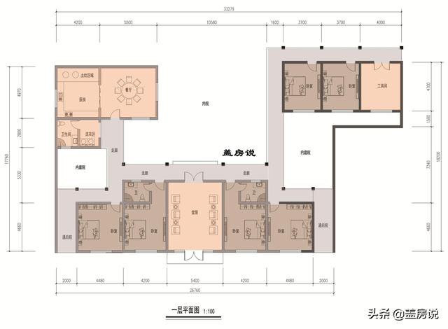 一層中式花園仿古住宅效果圖片和戶型圖，中國傳統精髓
