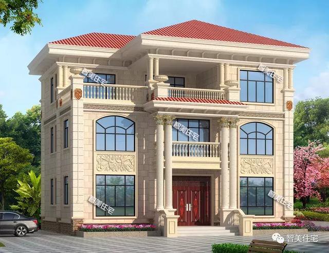 2款高端歐式民房效果圖片及戶型設計，第一款旋轉樓梯