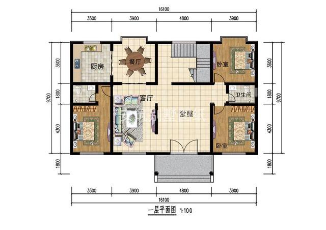 16.1米×9.7米兩層農(nóng)村民房設(shè)計，帶個小露臺