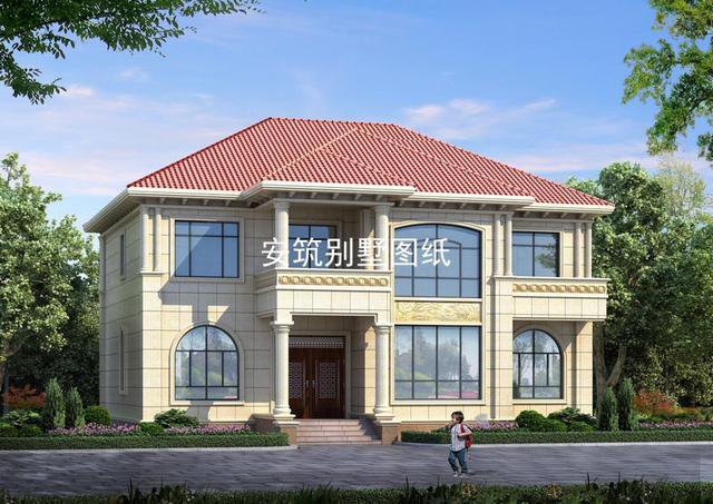 開間14.9米進深11.7米二層農村房子戶型圖，造價34萬