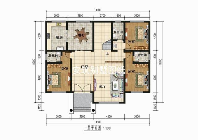 開間14.9米進深11.7米二層農村房子戶型圖，造價34萬