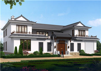 新款的農村自建房子中式二層四合院別墅設計圖，占地300平左右