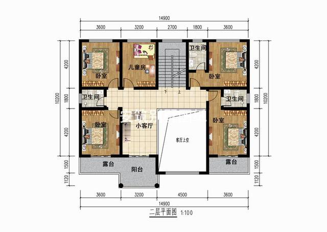 開間15米帶車庫的二層簡單樓房戶型圖，簡歐風(fēng)格