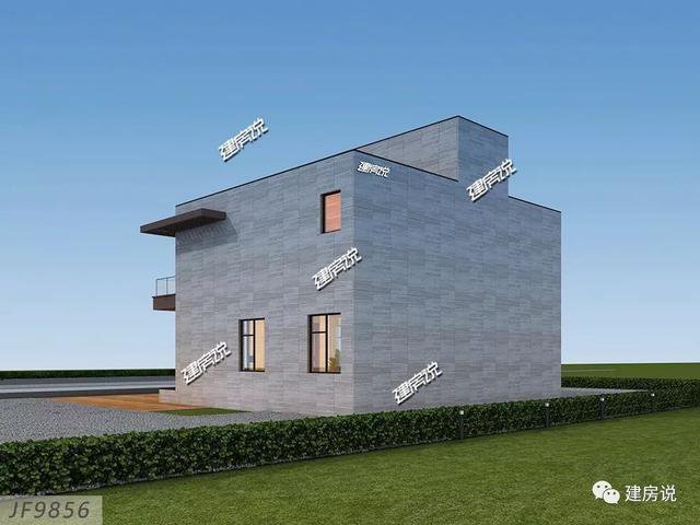 現代風格二層新民居住宅戶型圖，平屋頂設計可以當露臺