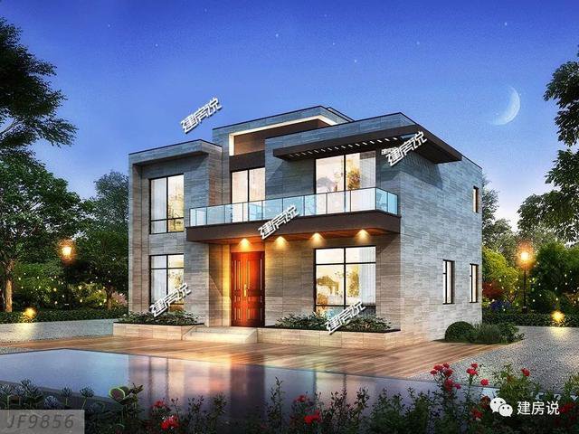 現代風格二層新民居住宅戶型圖，平屋頂設計可以當露臺