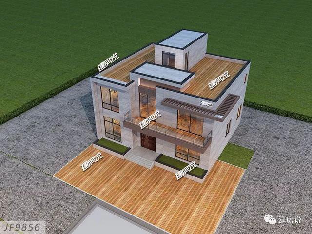 現代風格二層新民居住宅戶型圖，平屋頂設計可以當露臺