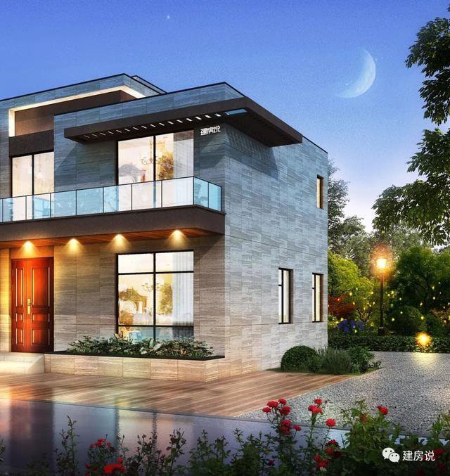 現代風格二層新民居住宅戶型圖，平屋頂設計可以當露臺