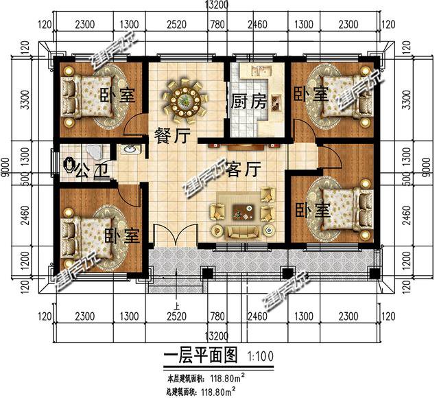 3套120平上下的農村房子民宅設計圖，一二層的都有