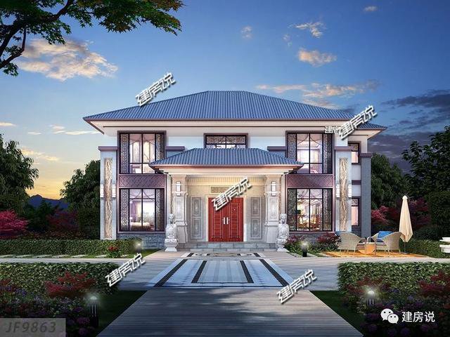 開間16.5米進深14米二層新中式別墅圖，回村建一棟高大上別墅