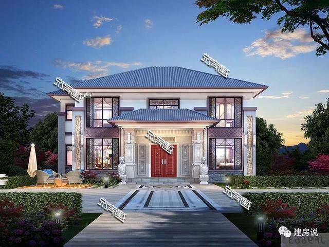 開間16.5米進深14米二層新中式別墅圖，回村建一棟高大上別墅