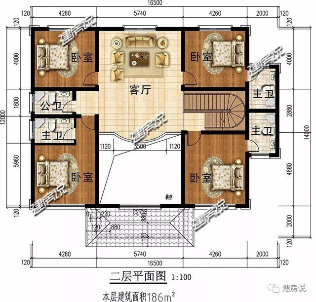 開間16.5米進深14米二層新中式別墅圖，回村建一棟高大上別墅