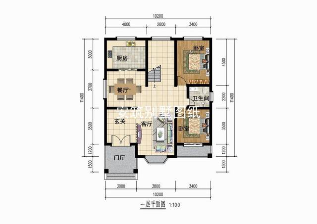 10*11米的二層歐式住宅戶型圖，帶個小露臺